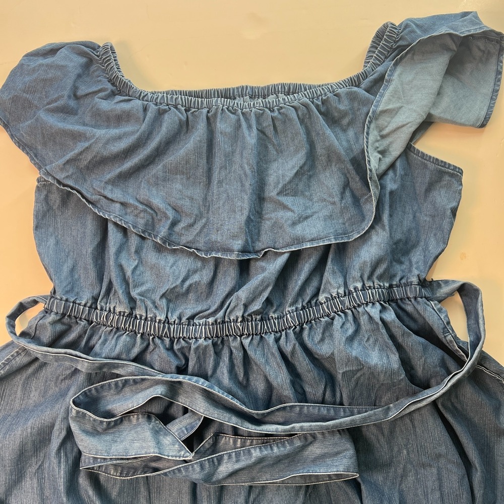 Lane Bryant Women's Dress Size 22/24 Blue Elastic Band Soft Denim Ruffle‎ Neck